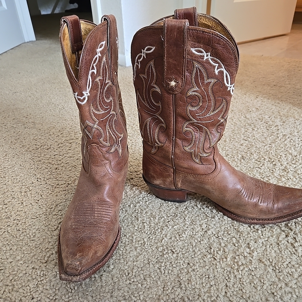 Tony Lama Brown and White Cowboy Boots